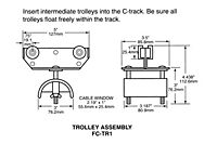 Drawing Standard Duty Intermediate Trolley-Saddle Assemblies, 14 Gauge C-Track Installation