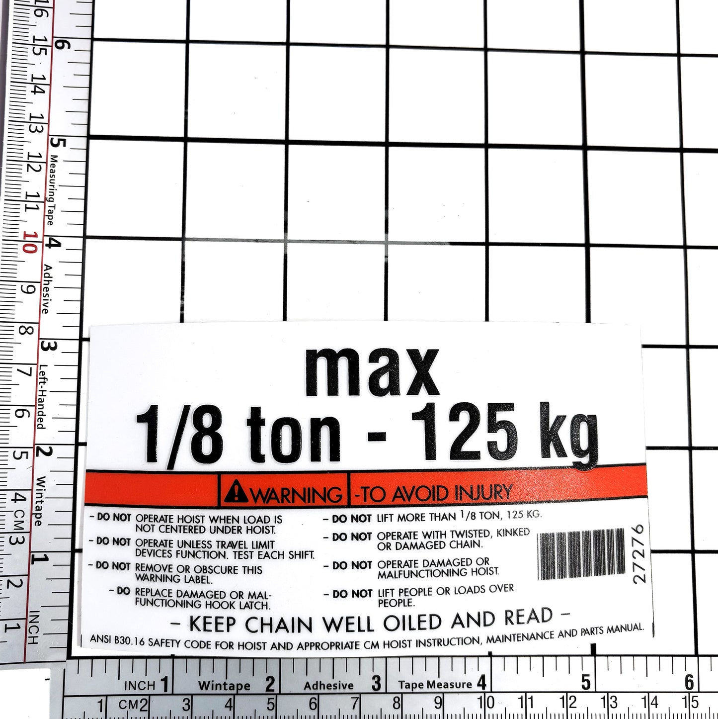 Label Capacity 1/8 Ton