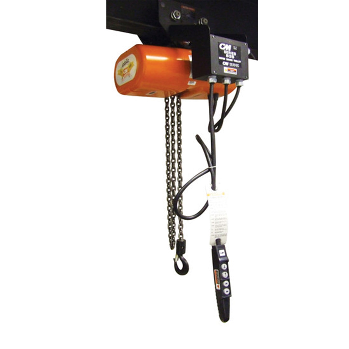 3 ton CM Lodestar Electric Chain Hoist with 635 Motorized Trolley, 20ft of lift @ 11fpm, 460v