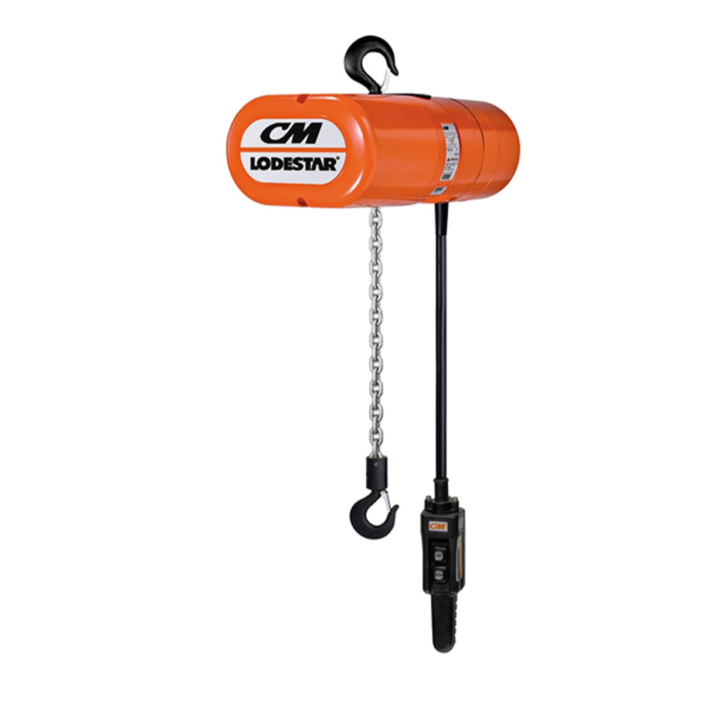 1 ton CM Lodestar Electric Chain Hoist with Rigid Hook Suspension, 20ft of lift @ 32fpm, 230/460v