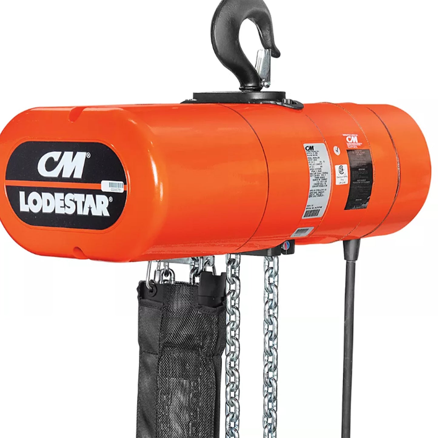 2 ton CM Lodestar Electric Chain Hoist with Rigid Hook Suspension, 20ft of lift @ 16fpm, 230/460v