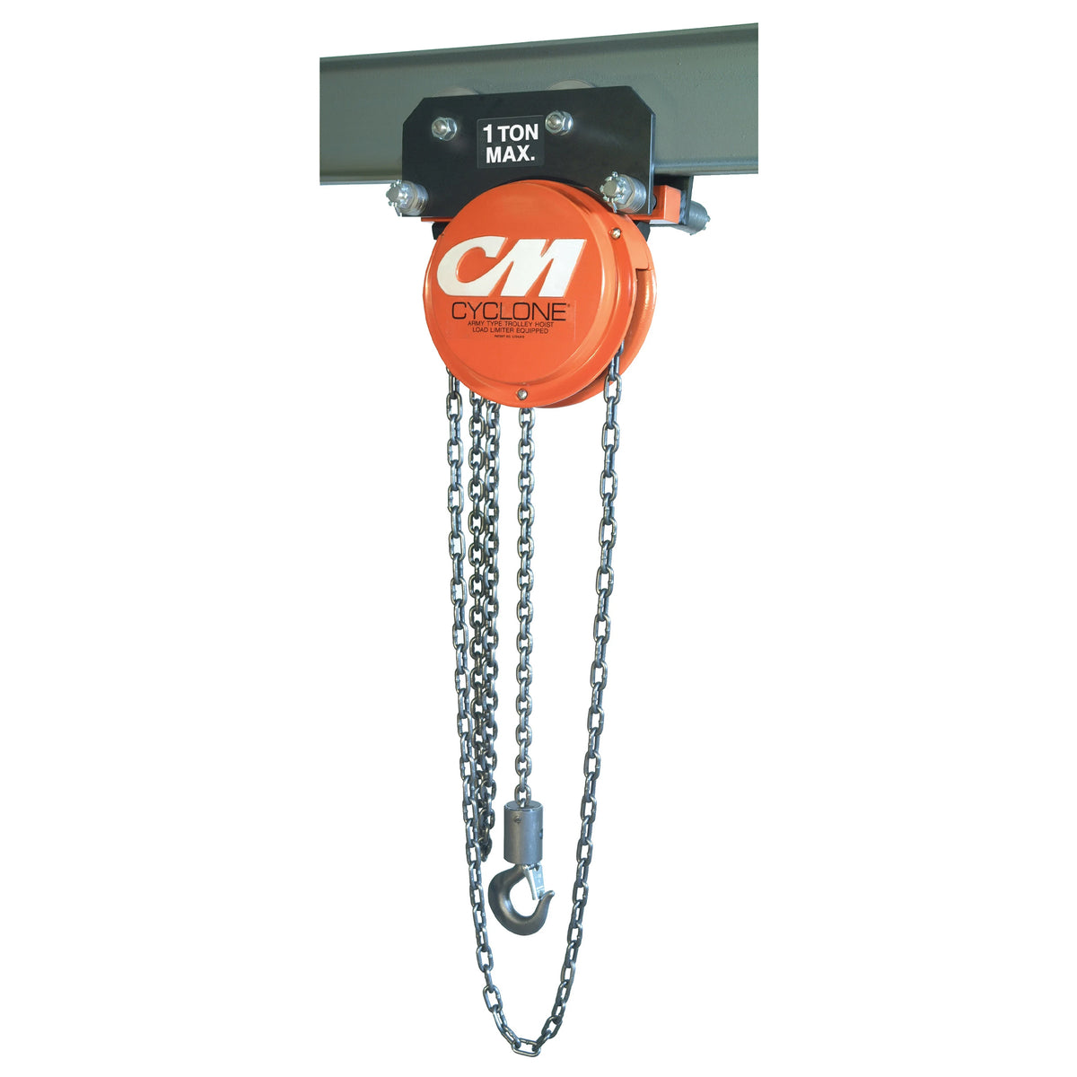 12 Ton Cyclone Army Type Geared Trolley Hoist, 20ft of lift