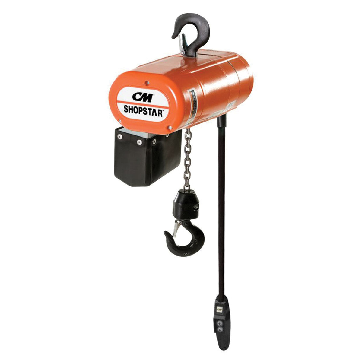 500 Lb. CM Shopstar Electric Chain Hoist with Rigid Hook Suspension, 10ft of lift @ 24fpm, 460v