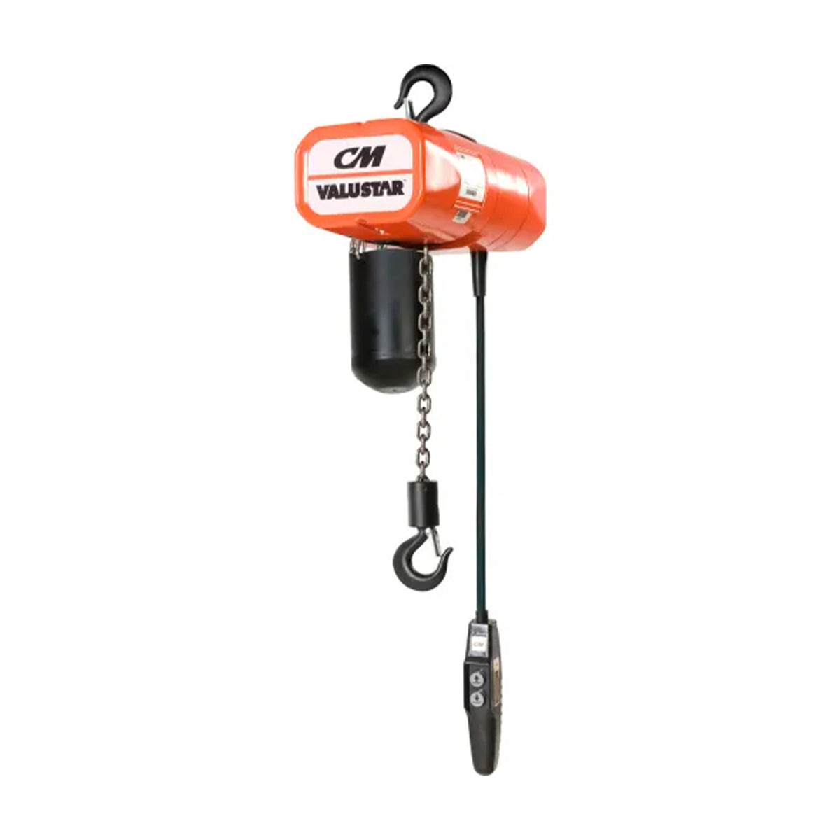 1 Ton CM Valustar WL Electric Chain Hoist with Rigid Hook Suspension. 20ft of lift @ 16fpm, 230/460v