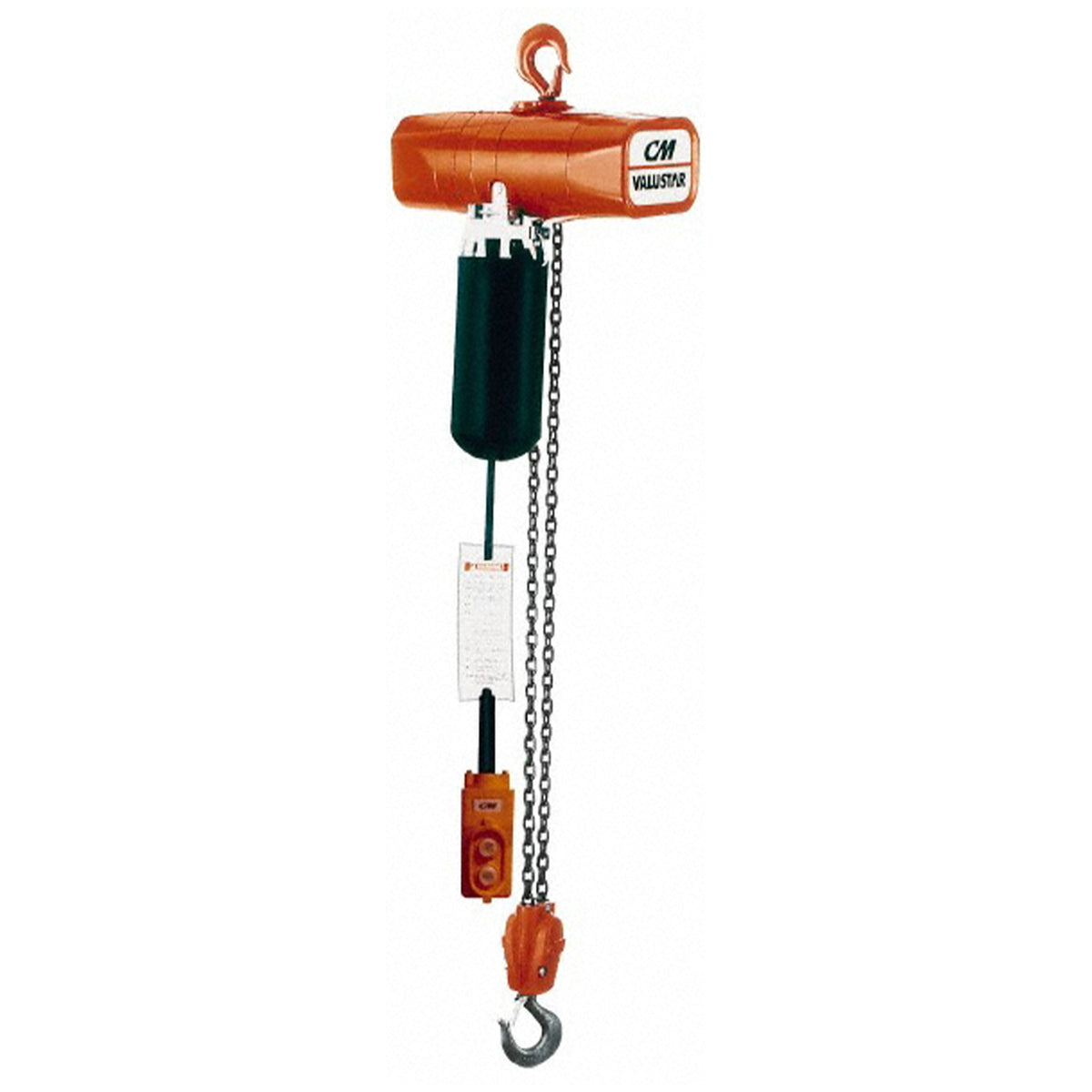 2 Ton CM Valustar WR Electric Chain Hoist with Rigid Hook Suspension. 20ft of lift @ 8fpm, 230/460v