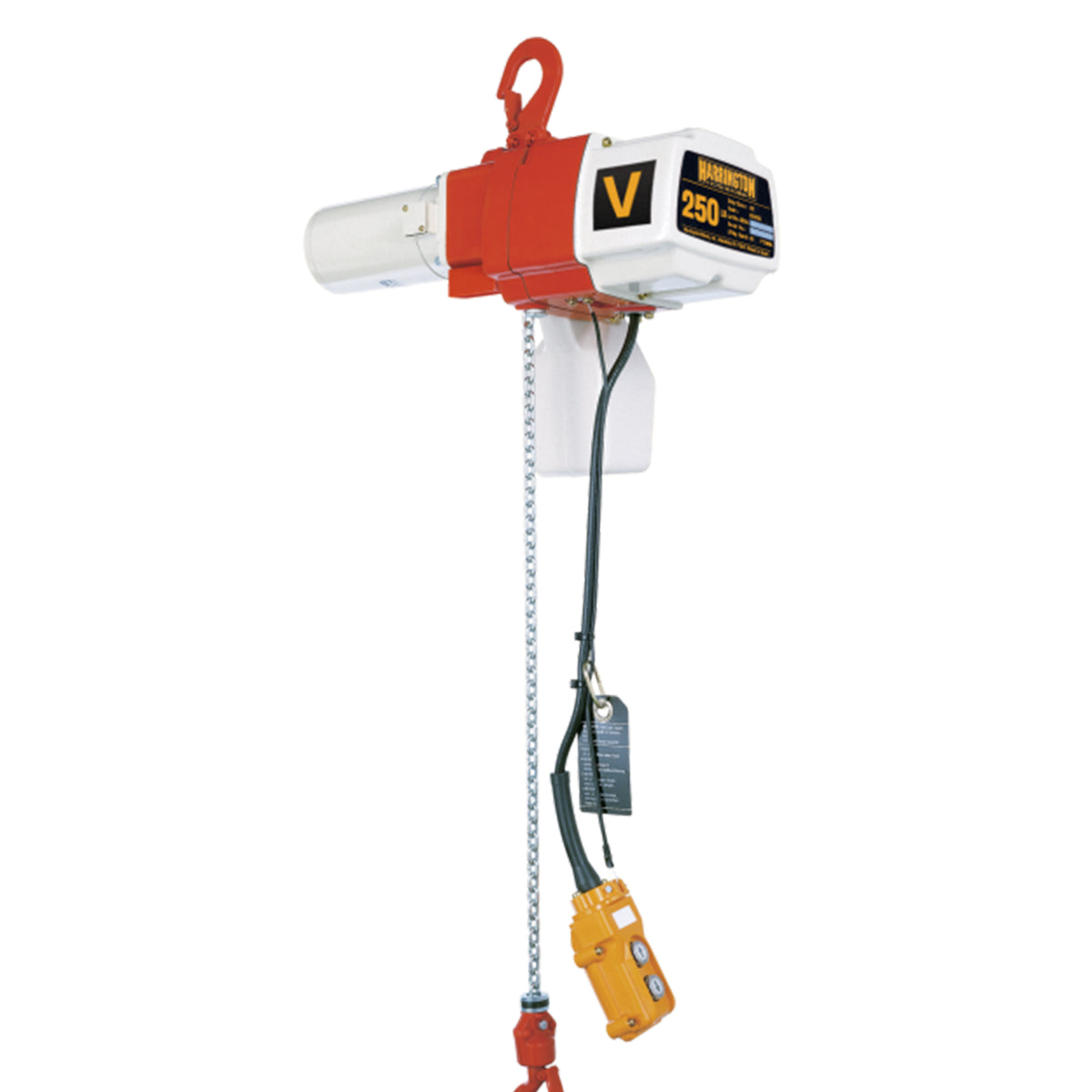 500 Lb. ED V Electric Chain Hoist with Rigid Hook Suspension, 10ft of lift @ 16-44fpm, 120v