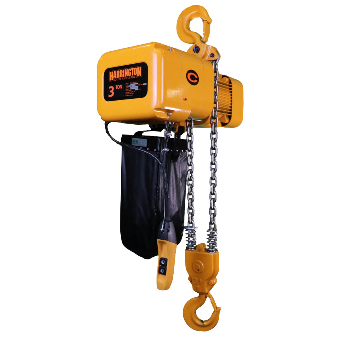 5 Ton NER Electric Chain Hoist with Rigid Hook Suspension, 20ft of lift @ 11fpm, 230/460V