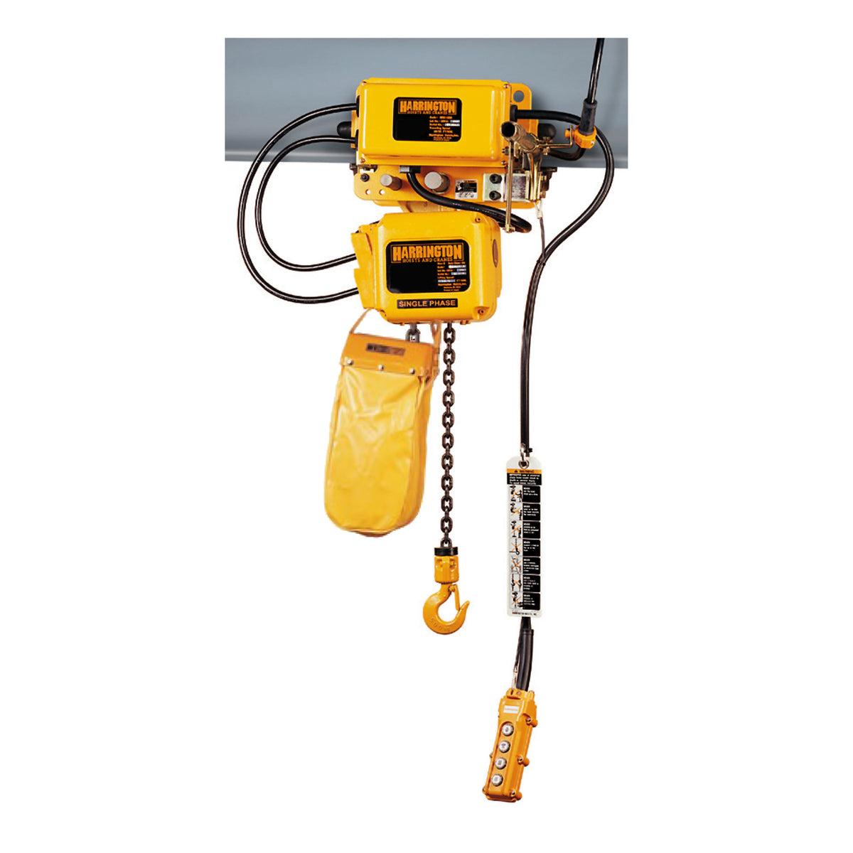 1/4 Ton NER Electric Chain Hoist with Motor Driven Trolley, 15ft of lift @ 36fpm, 230/460V