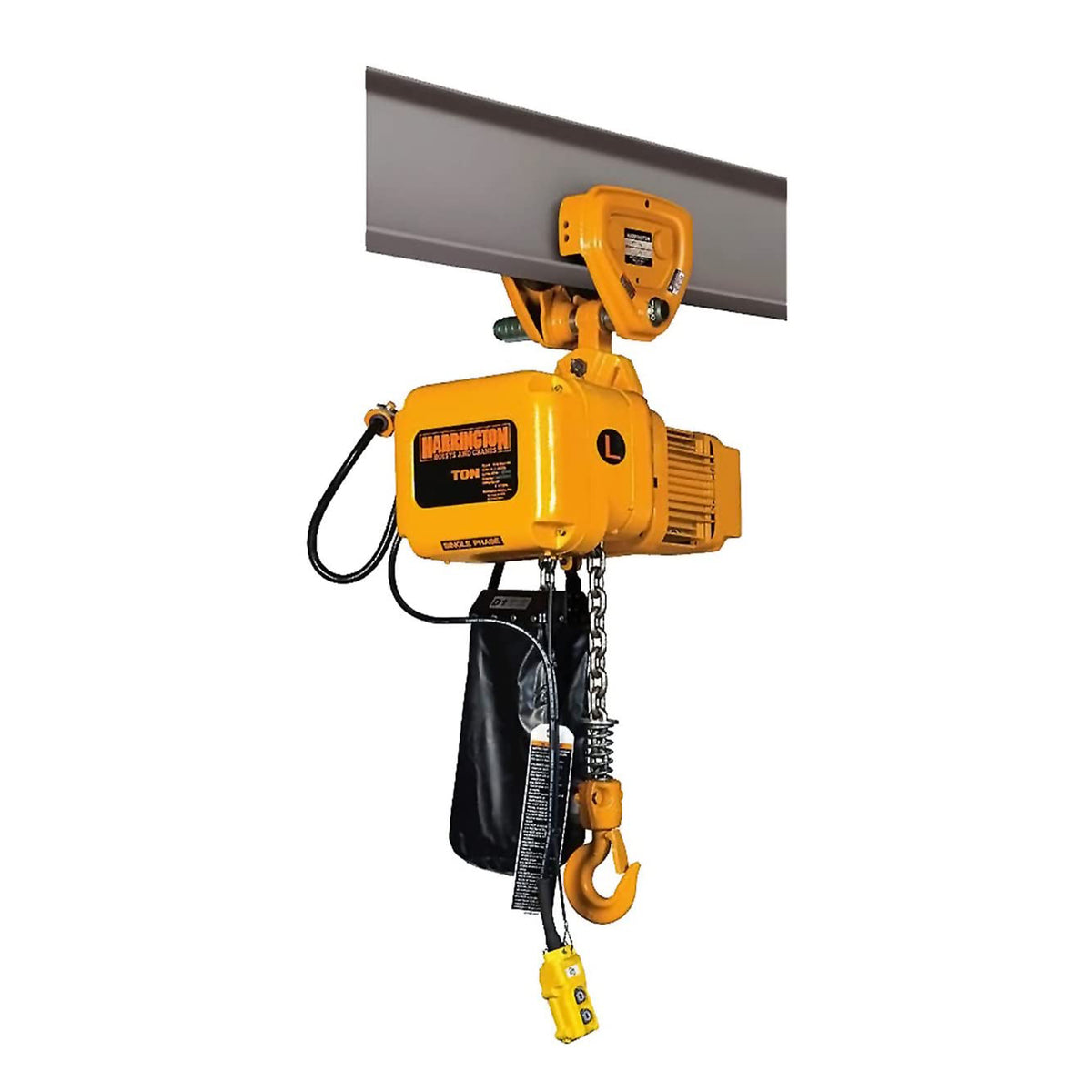 3 Ton SNER Electric Chain Hoist With Plain Trolley, 20ft of lift @ 3.5fpm, 115/230v-1ph-60Hz