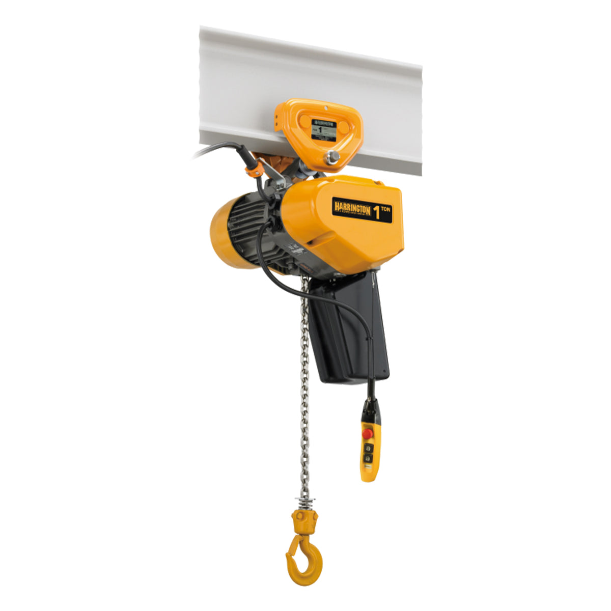 1 Ton EQ Electric Chain Hoist with Plain Trolley, 20ft of lift @ 23/4fpm, 460V