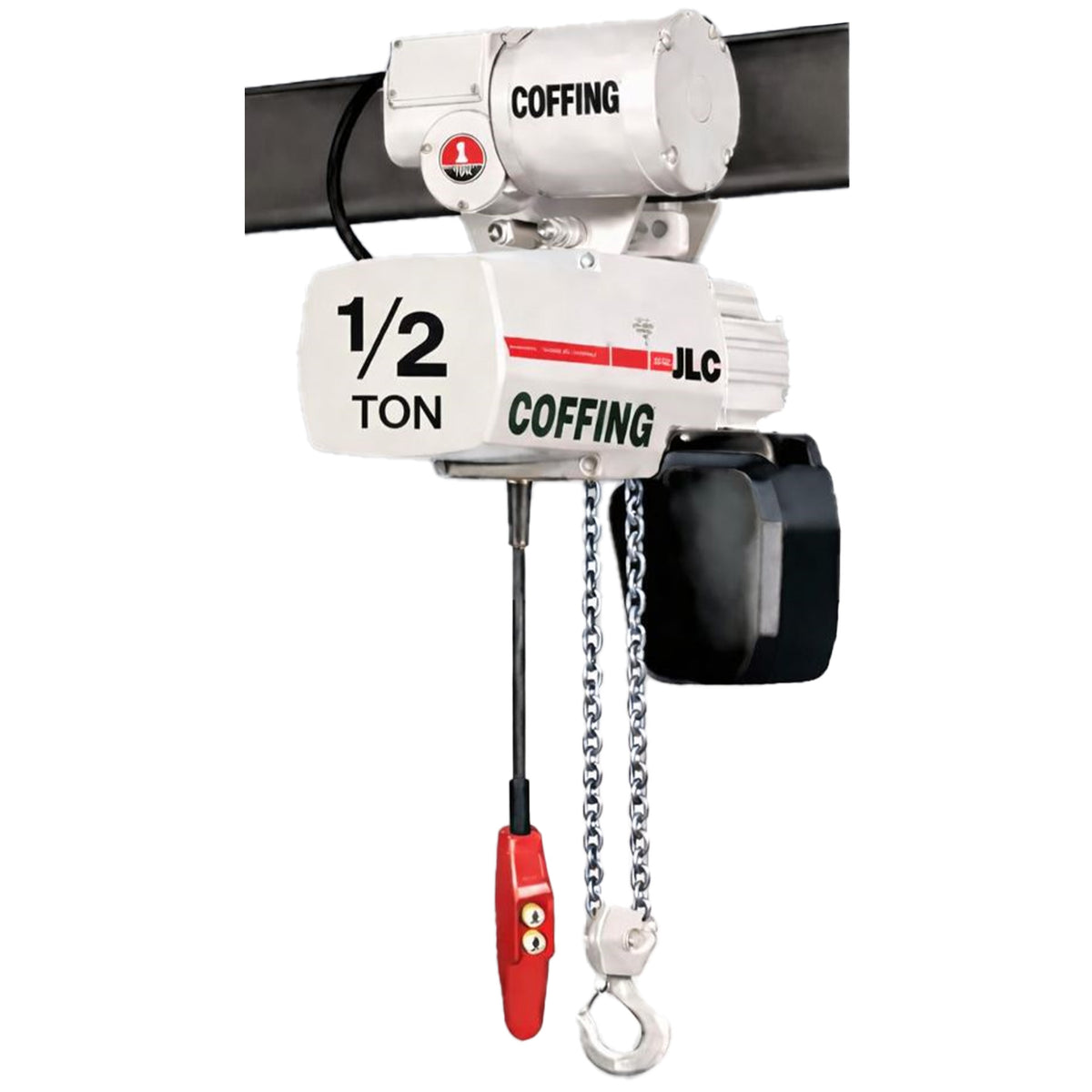 1/2 ton Coffing JLC Electric Chain Hoist with Motorized Trolley, 20ft of lift @ 32fpm, 230/460v