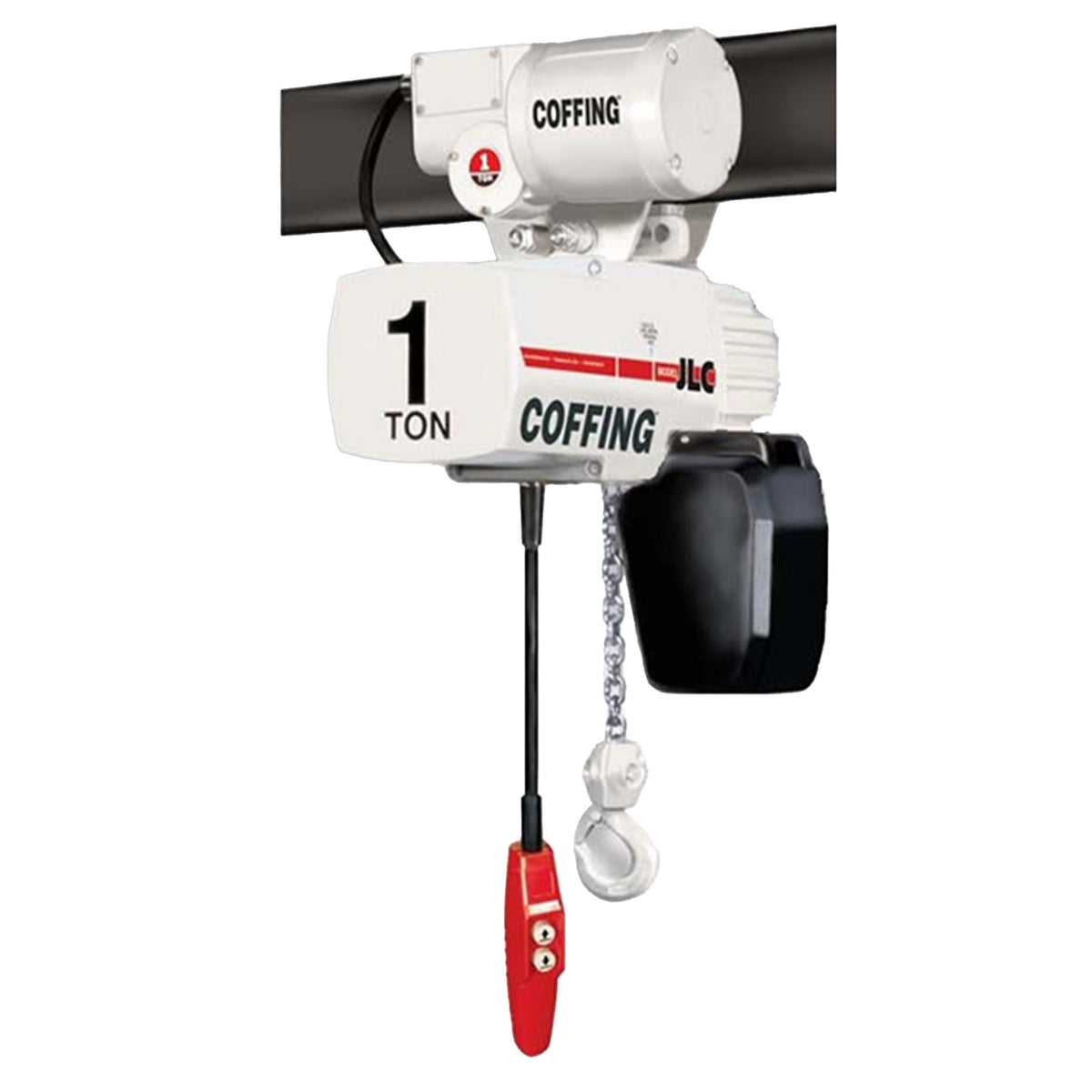 1 ton Coffing JLC Electric Chain Hoist with Motorized Trolley, 20ft of lift @ 16fpm, 230/460v