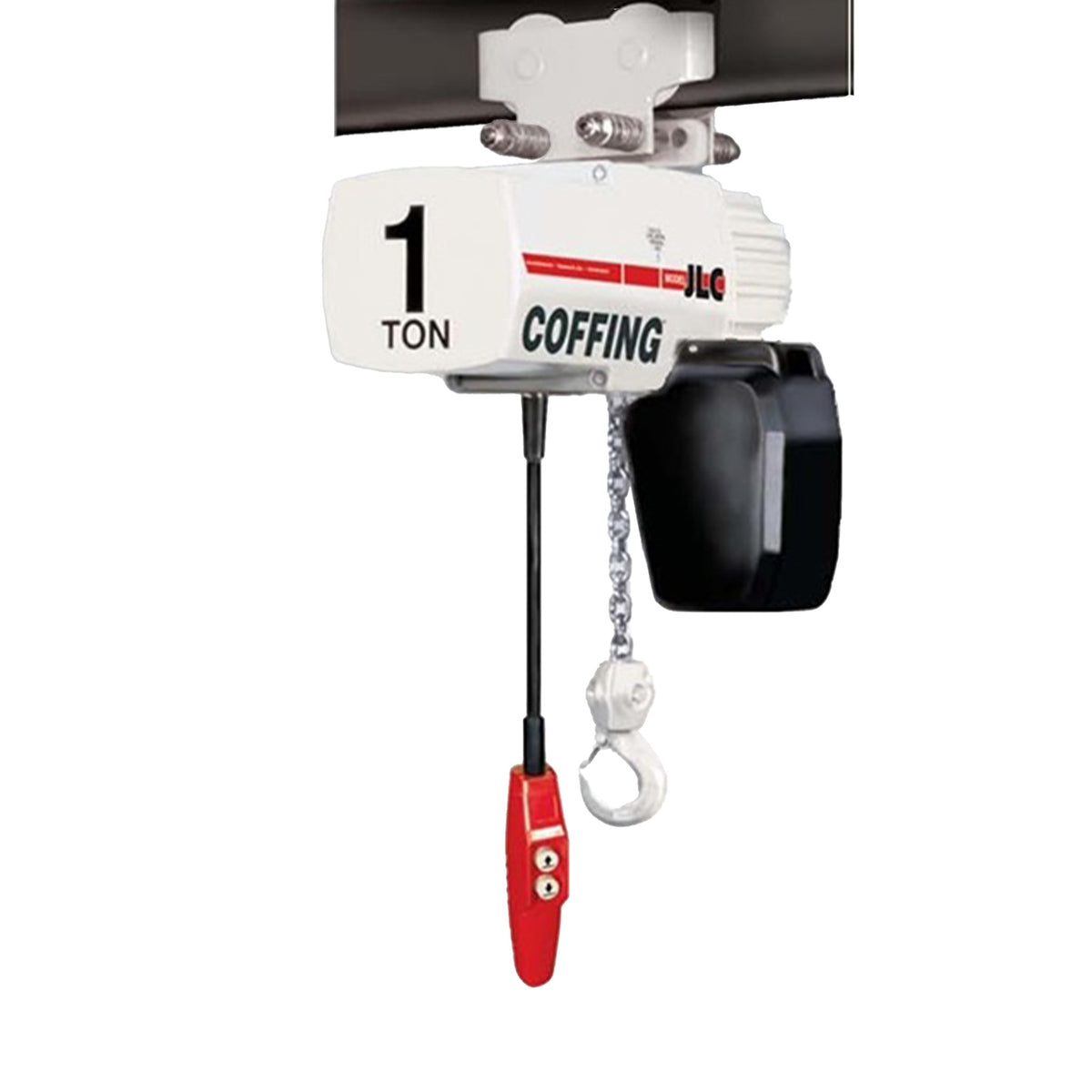 1 ton Coffing JLC Electric Chain Hoist with Plain Trolley, 20ft of lift @ 16fpm, 230/460v