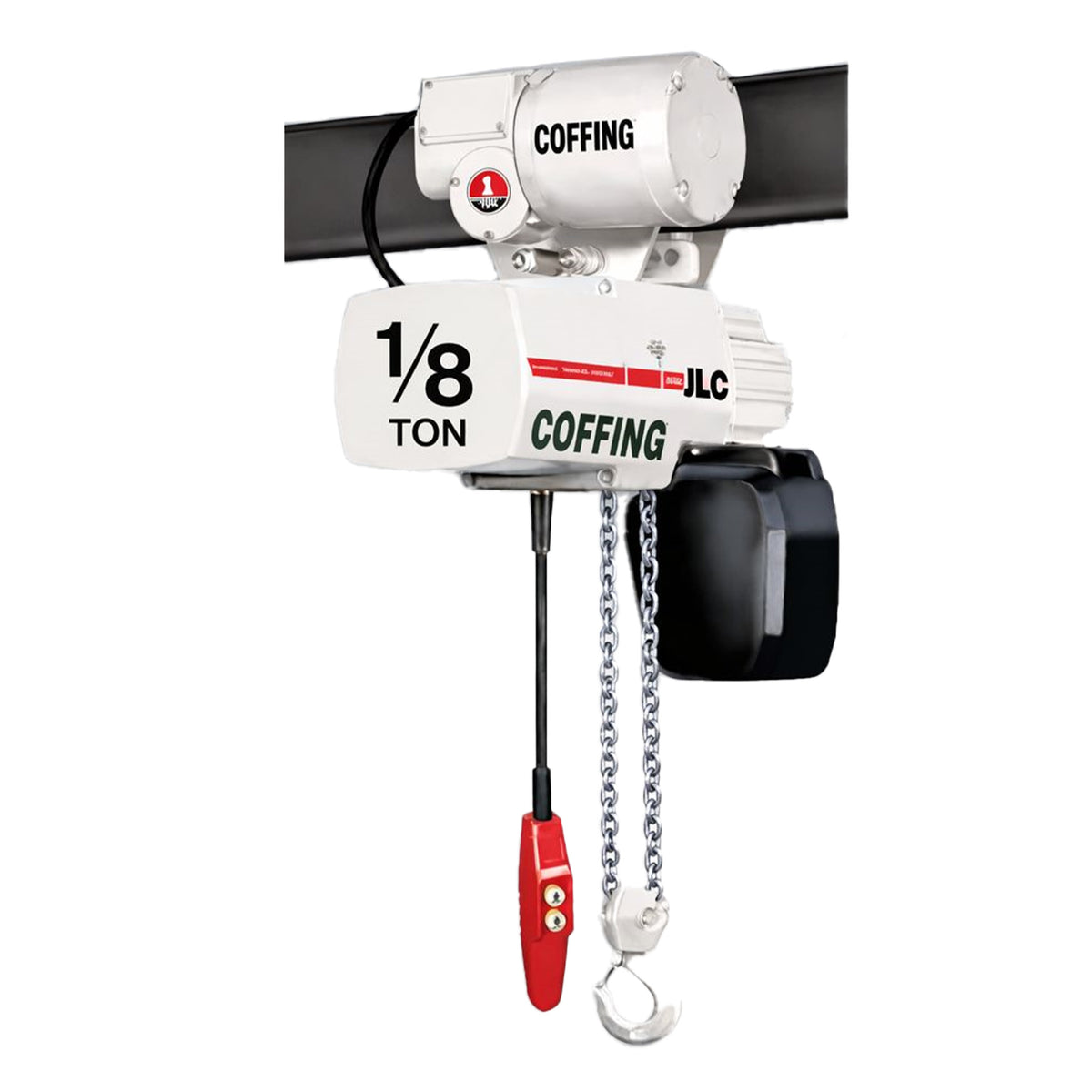1/8 ton Coffing JLC Electric Chain Hoist with Motorized Trolley, 20ft of lift @ 32fpm, 230/460v