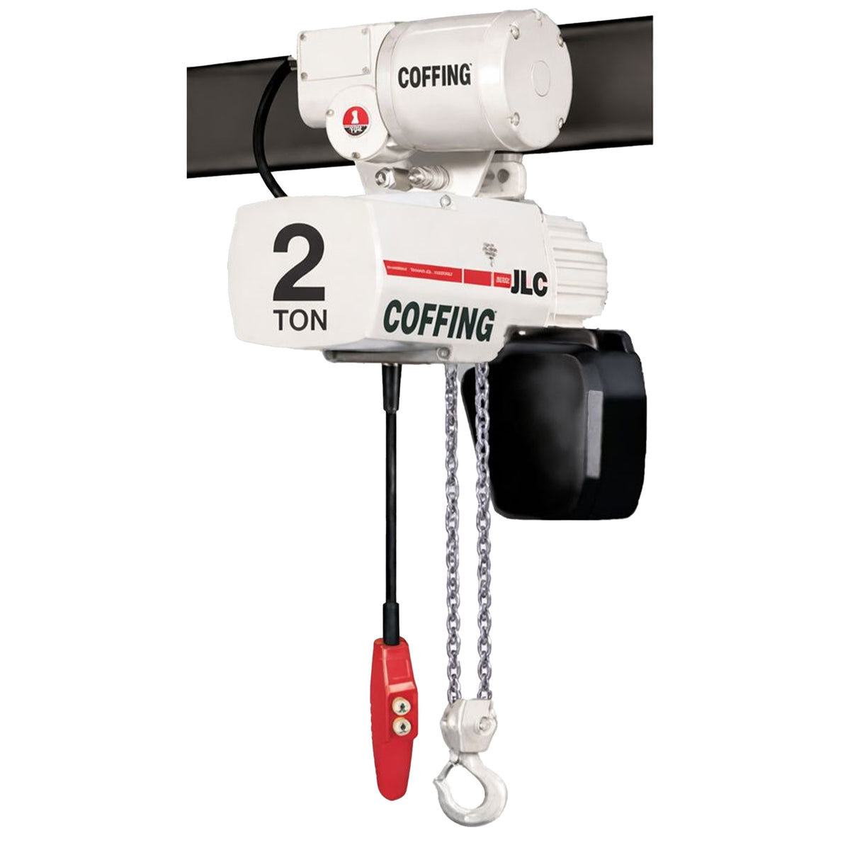 2 ton Coffing JLC Electric Chain Hoist with Motorized Trolley, 20ft of lift @ 8fpm, 230/460v