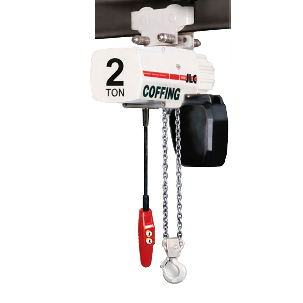 2 ton Coffing JLC Electric Chain Hoist with Plain Trolley, 20ft of lift @ 8fpm, 230/460v