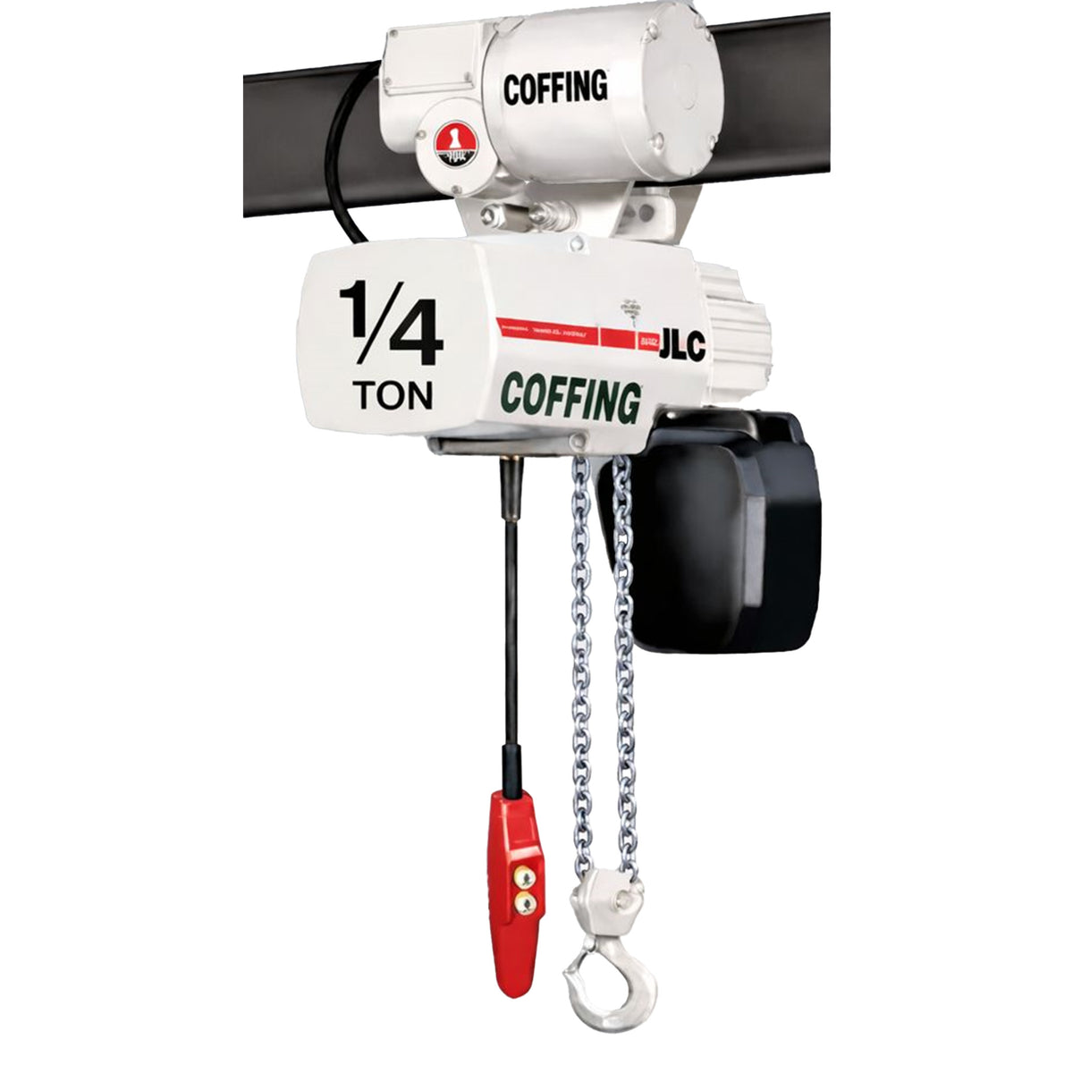 1/4 ton Coffing JLC Electric Chain Hoist with Motorized Trolley, 20ft of lift @ 32fpm, 230/460v