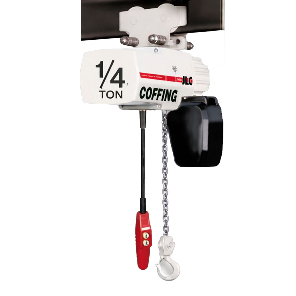 1/4 ton Coffing JLC Electric Chain Hoist with Plain Trolley, 20ft of lift @ 32fpm, 230/460v