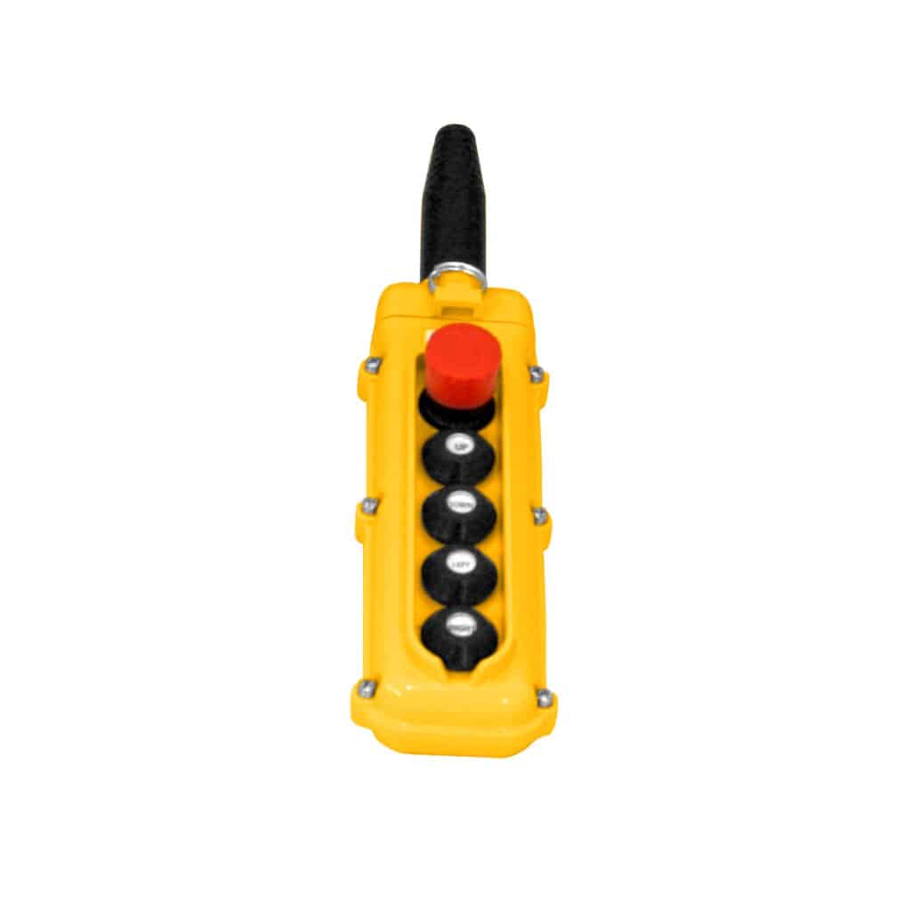 SBN Pendant Pushbutton Station, 5-Button, (2) Single-Speed with Emergency Stop (Rotate to Release)