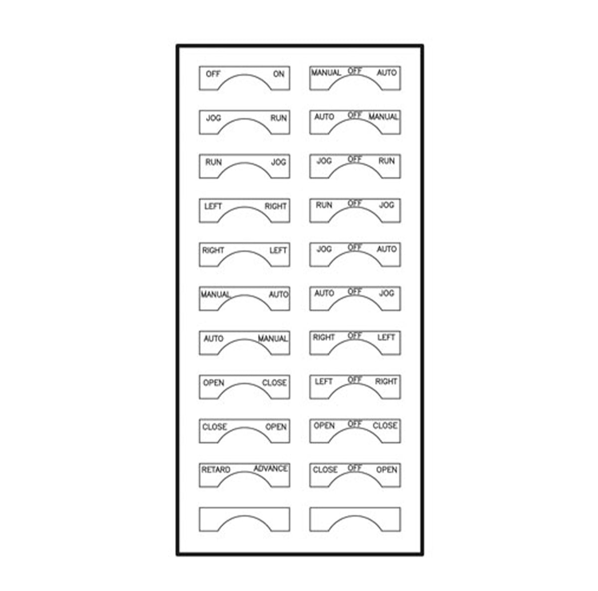 80 Series Pendant Legend Sheet for selector switches - sheet 1