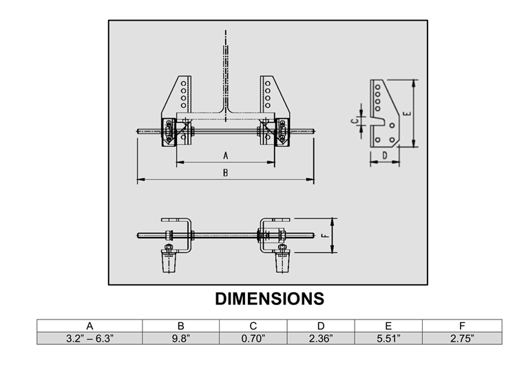 S-Beams with Flange Widths between: 3.2" - 6.3" (2 Clamps included per box)