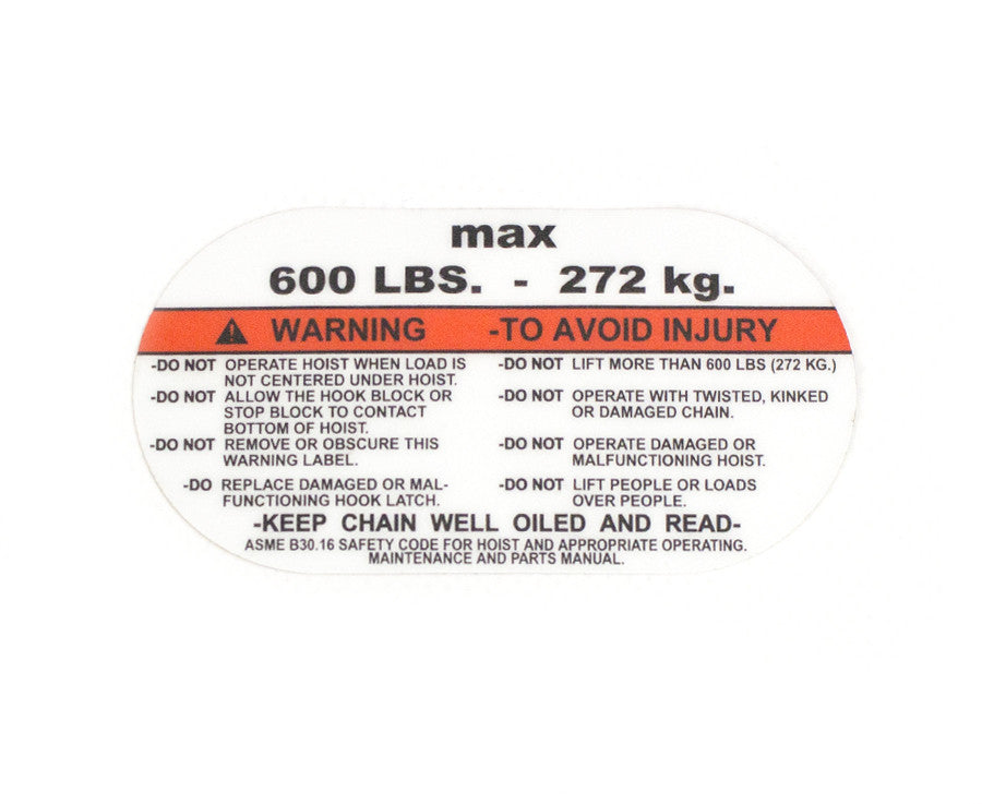 Capacity Plate 600# - 20738