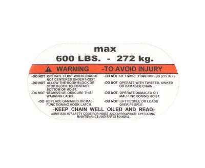 Capacity Plate 600# - 20738