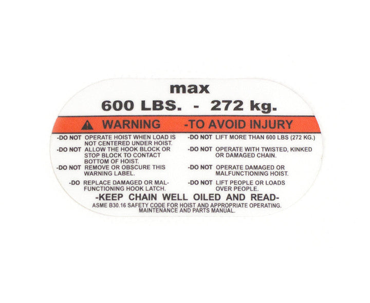 Capacity Plate 600# - 20738