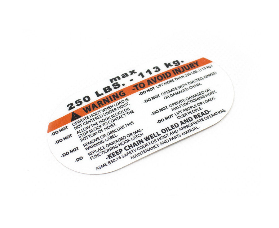 Capacity Label 250# - 20762