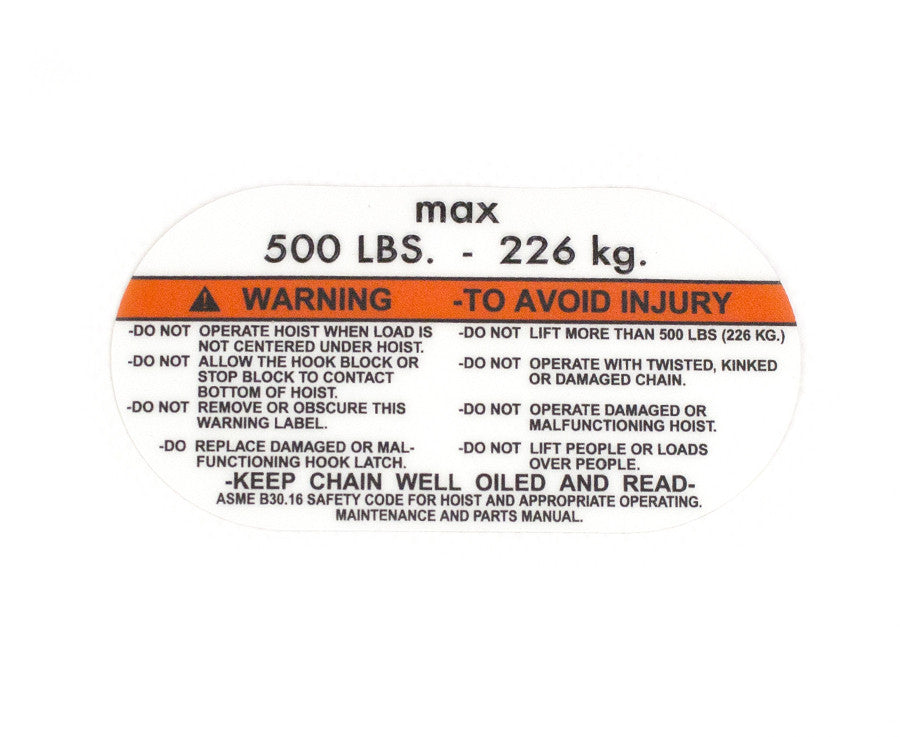 Capacity Label 500# - 20763