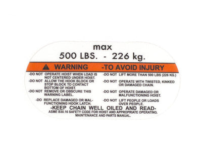 Capacity Label 500# - 20763