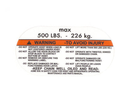 Capacity Label 500# - 20763