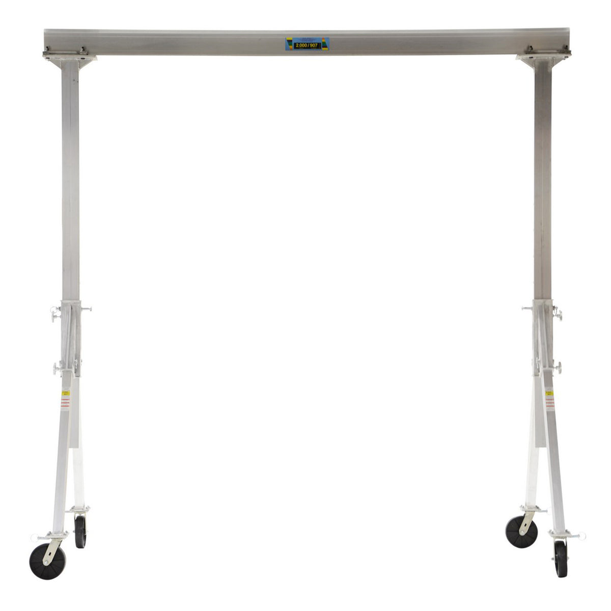 Vestil Aluminum Adjustable Height Gantry Crane. 8 Ft. Wide x 8 Ft. Max Usable Height; 6,000 Lb. capacity. Under-beam adjustment range: (74 – 98) in.