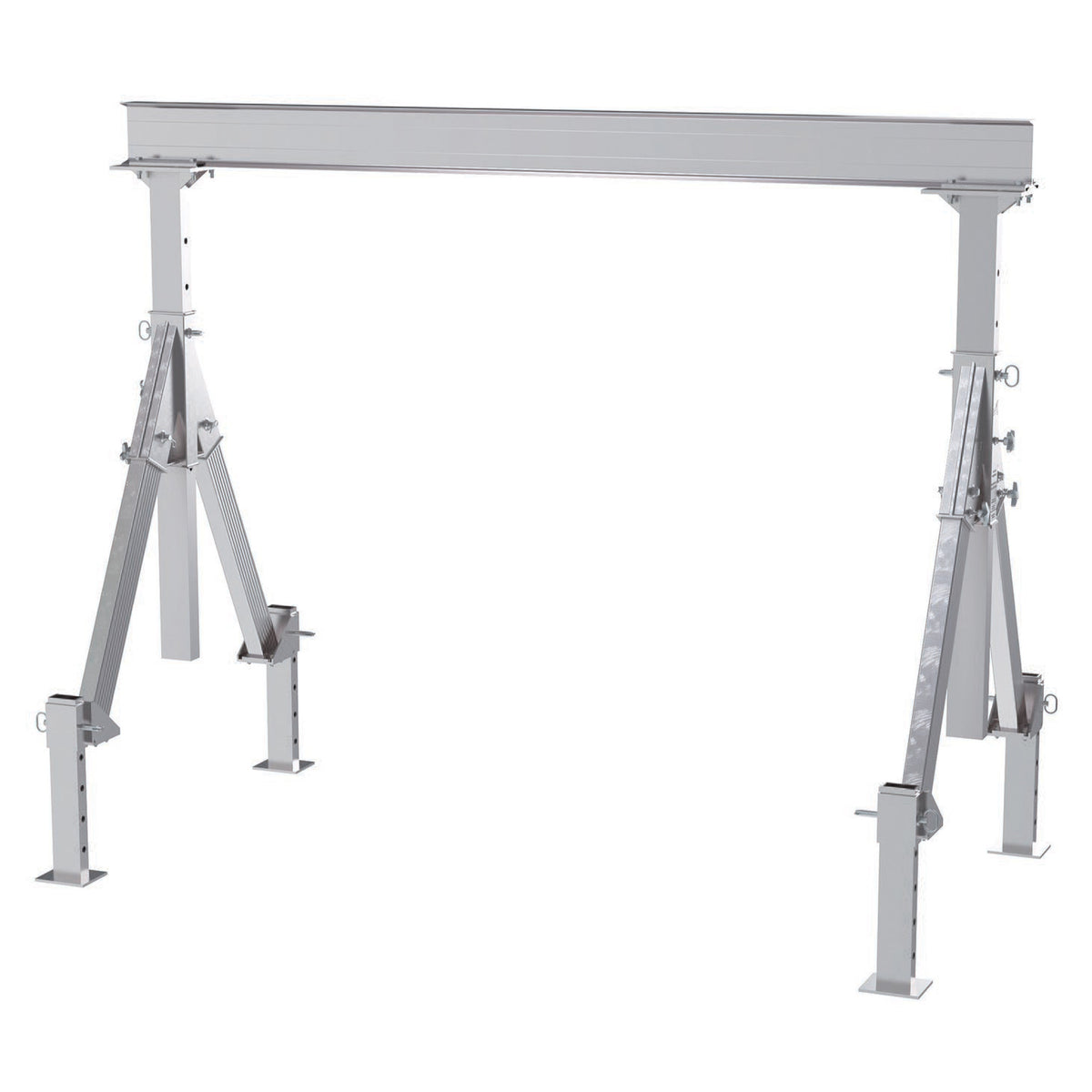 Vestil Aluminum Adjustable Height Gantry Crane with Adjustable Leveling Legs. 8 Ft. Wide x 8 Ft. Max Usable Height; 4,000 Lb. capacity.