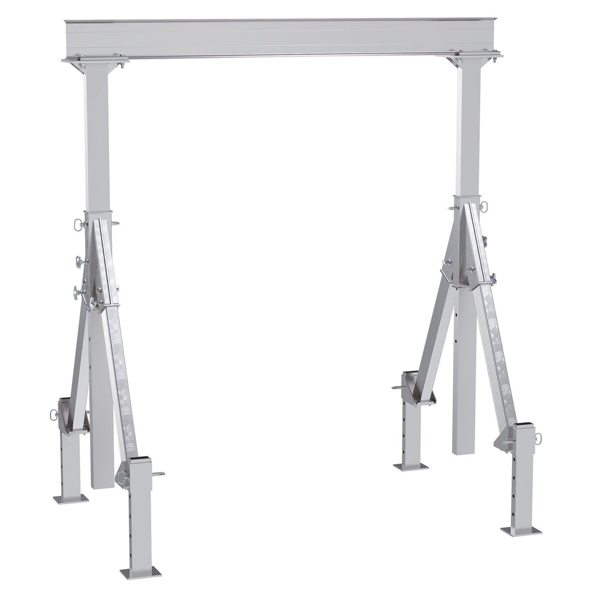 Vestil Aluminum Adjustable Height Gantry Crane with Adjustable Leveling Legs. 8 Ft. Wide x 8 Ft. Max Usable Height; 4,000 Lb. capacity.