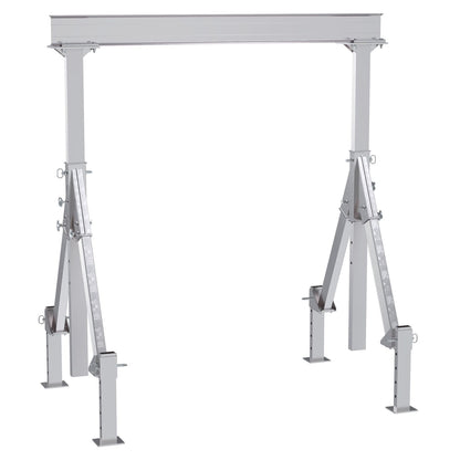 Vestil Aluminum Adjustable Height Gantry Crane with Adjustable Leveling Legs. 8 Ft. Wide x 8 Ft. Max Usable Height; 4,000 Lb. capacity.