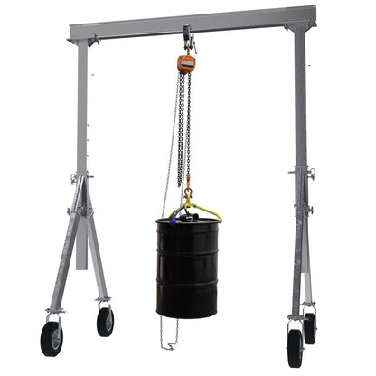 Vestil Aluminum Adjustable Height Gantry Crane with Pneumatic Casters. 8 Ft. Wide x 8 Ft. Max Usable Height; 4,000 Lb. capacity.
