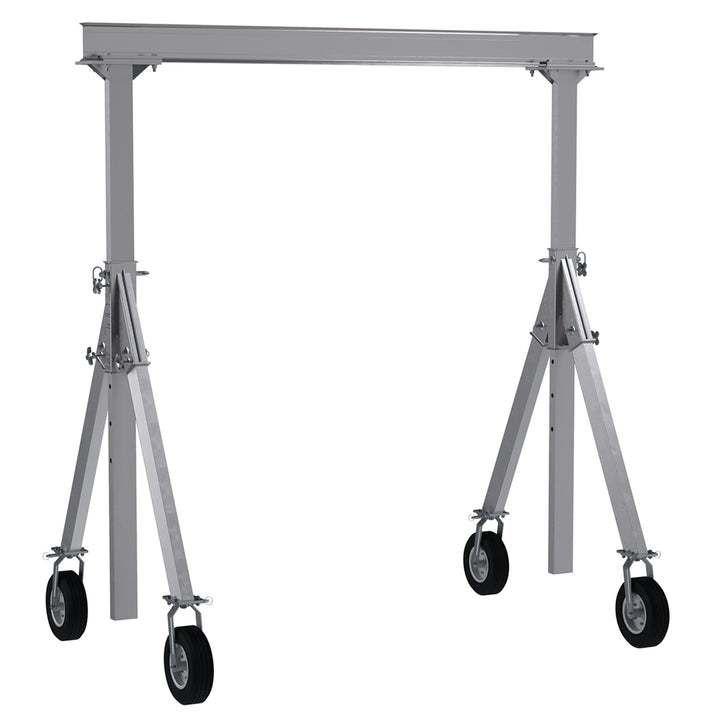 Vestil Aluminum Adjustable Height Gantry Crane with Pneumatic Casters. 8 Ft. Wide x 8 Ft. Max Usable Height; 4,000 Lb. capacity.