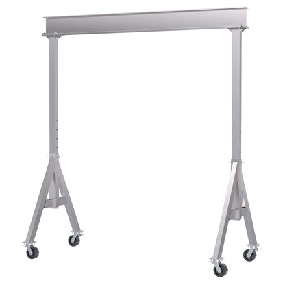 Vestil Aluminum Adjustable Height Gantry Crane with Total Locking Casters. 8 Ft. Wide x 8 Ft. Max Usable Height; 6,000 Lb. capacity.