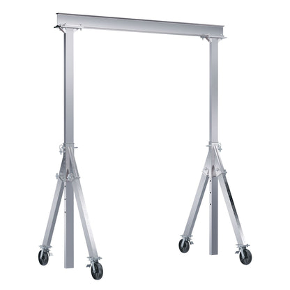Vestil Aluminum Adjustable Height Gantry Crane with V-Groove Casters. 8 Ft. Wide x 8 Ft. Max Usable Height; 4,000 Lb. capacity.