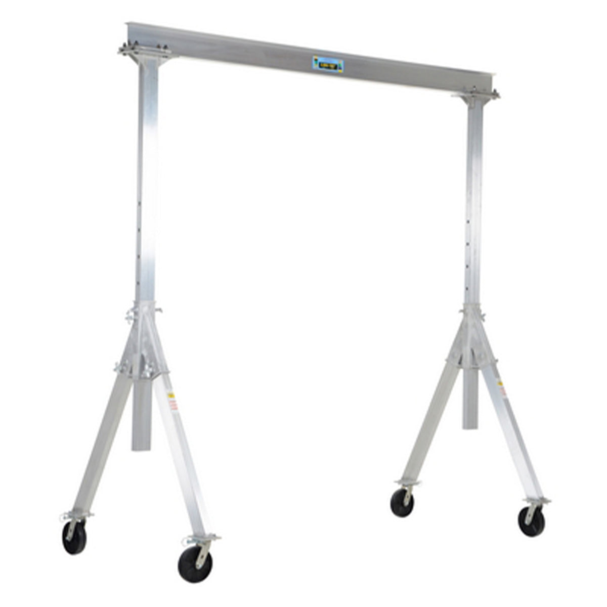 Vestil Aluminum Adjustable Height Gantry Crane. 8 Ft. Wide x 8 Ft. Max Usable Height; 6,000 Lb. capacity. Under-beam adjustment range: (74 – 98) in.