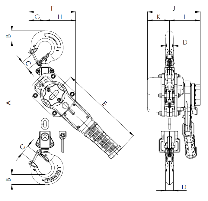 6 Ton Coffing LSB-NC Lever Operated Hoist, 20ft of lift