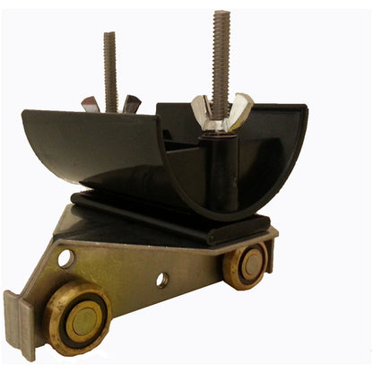5" SS Trolley Assembly, Brass Wheels, 3" Diameter Nylon Saddle