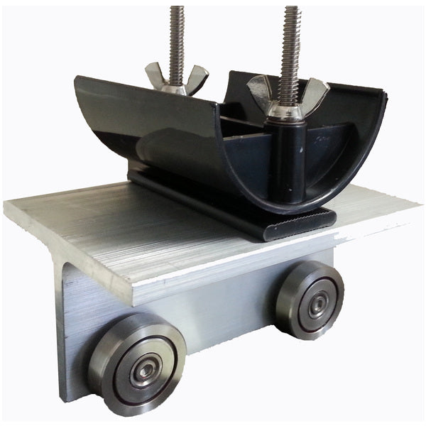 5" Trolley Assembly Alum, SS Wheels and Hardware, 3" Diameter. Nylon Saddle