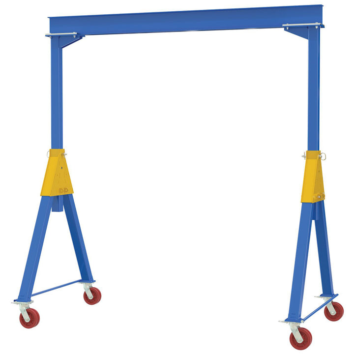 Vestil Fixed Knockdown Steel Gantry Crane. V-groove casters. Capacity (lb): 8000. Height: 10'. Length: 20'. beam width: 20 ft.