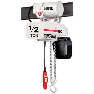 1/2 ton Coffing JLC Electric Chain Hoist with Motorized Trolley, 10ft of lift @ 16fpm, 230/460v