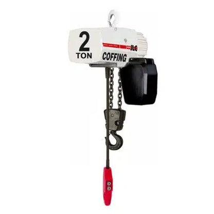 2 ton Coffing JLC Electric Chain Hoist with Rigid Hook Suspension, 20ft of lift @ 8fpm, 230/460v