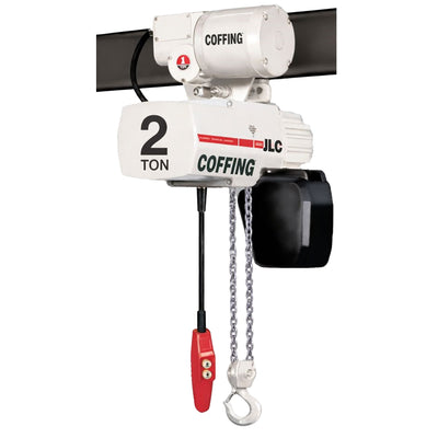 2 ton Coffing JLC Electric Chain Hoist with Motorized Trolley, 20ft of lift @ 8fpm, 115/230v