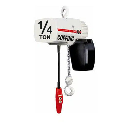 1/4 ton Coffing JLC Electric Chain Hoist with Rigid Hook Suspension, 10ft of lift @ 16fpm, 230/460v