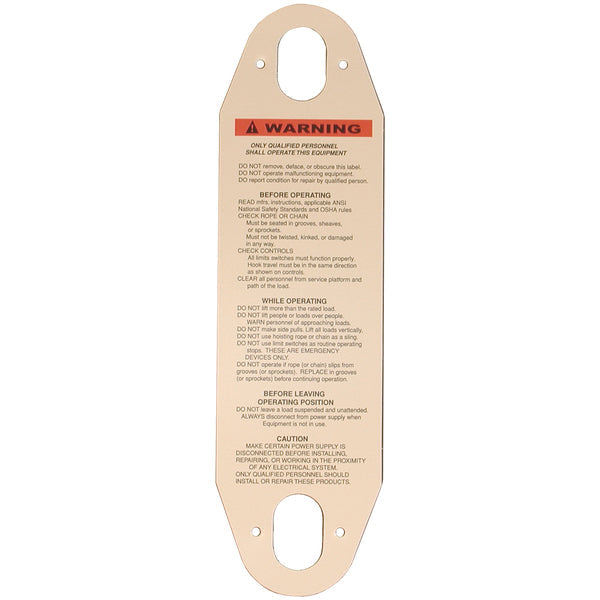Operator Warning Label (English and Spanish)